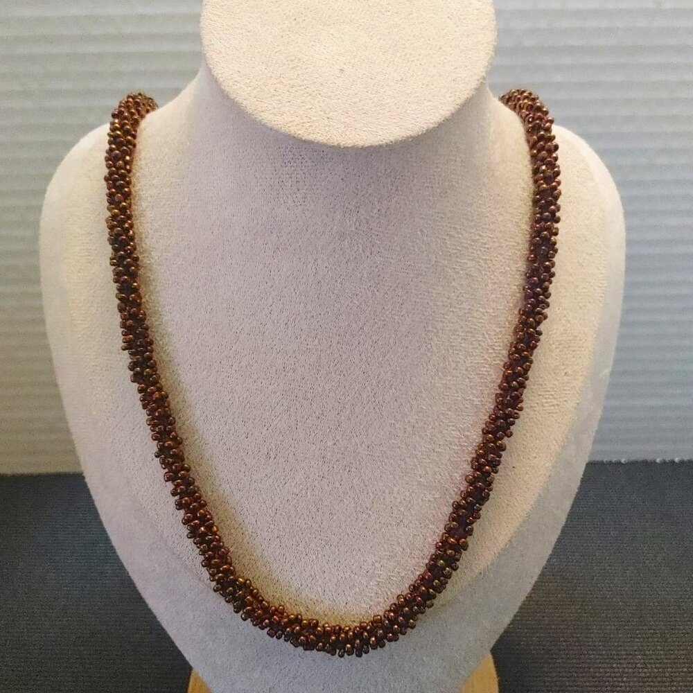 Vintage Pyrope Sparkly Brown Garnet Natural Gemstone Bead Necklace Gold Tone 19"